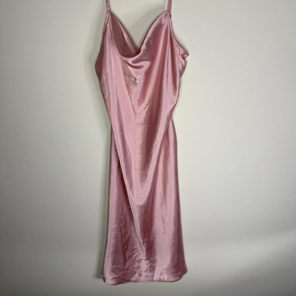 Bebe Vintage Y2K Women's Pink Satin Cowl Neck Slip Dress 90s Size Large